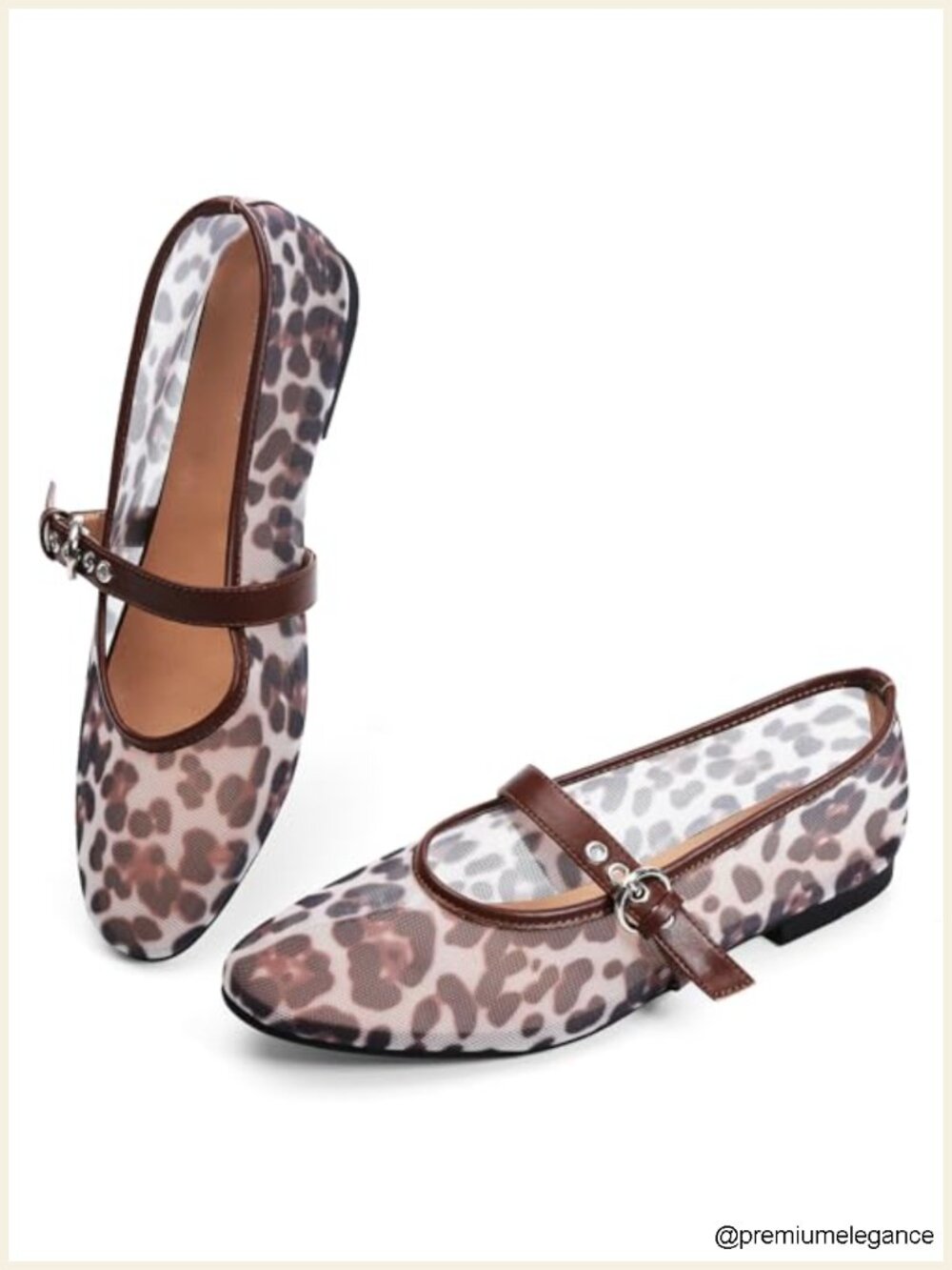 Leopard Mesh Ballet Flats Women Slip On Mary Jane Ballerina Shoes